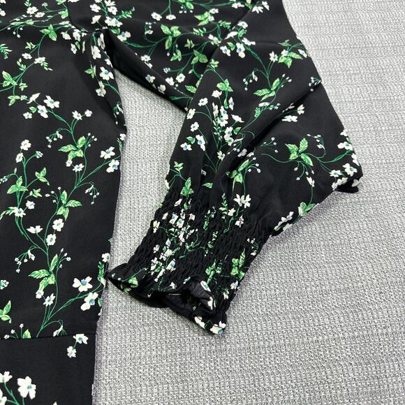 Karl Lagerfeld Top Womens Small Black Ditsy Floral Smocked Shirt Faux Button Up - Picture 5 of 11